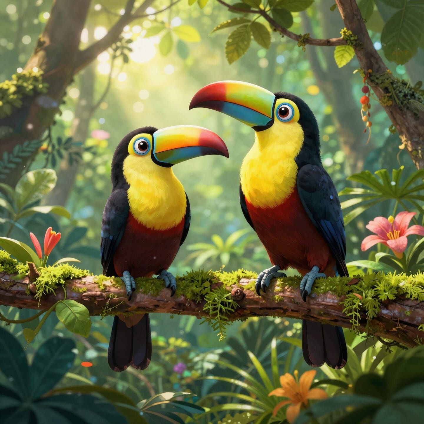Adorable Toucans in Vibrant Rainforest