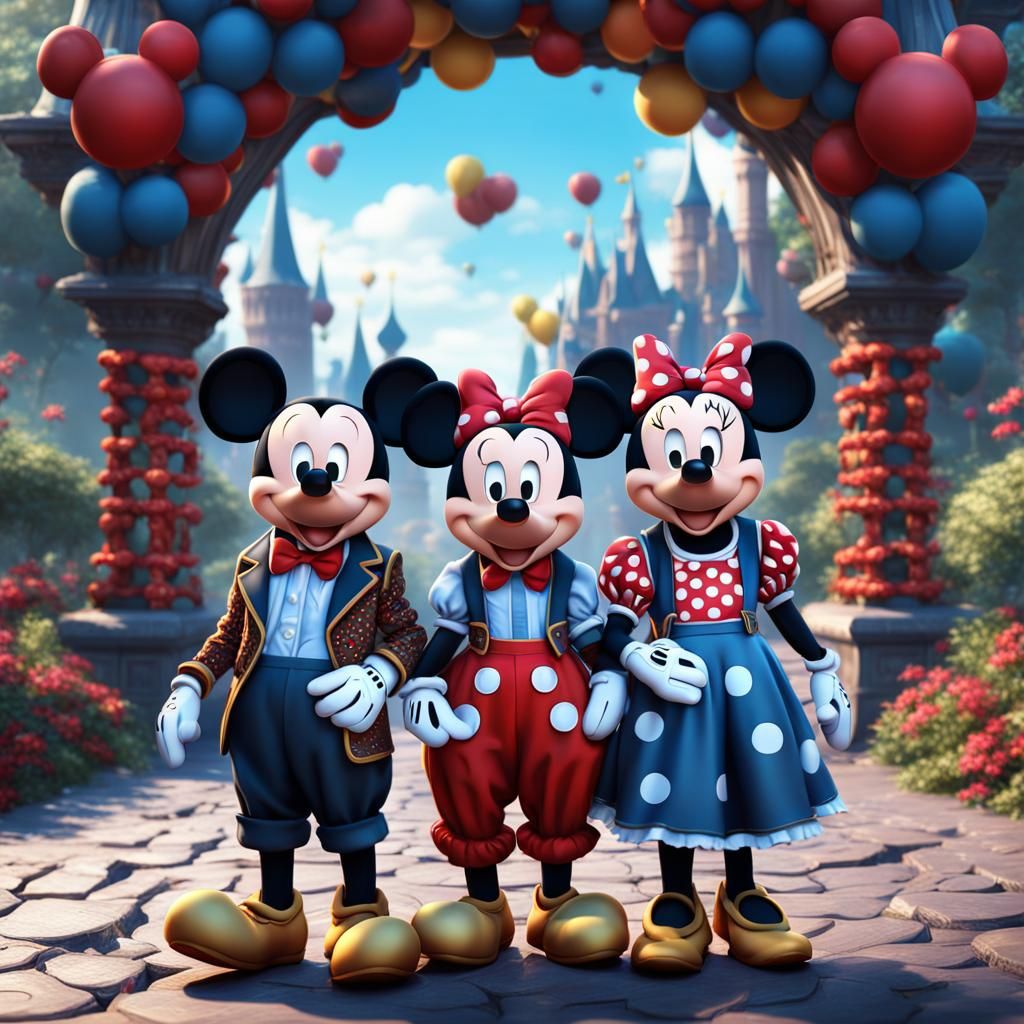 Cute Twins in Mickey and Minnie Mouse Clothes