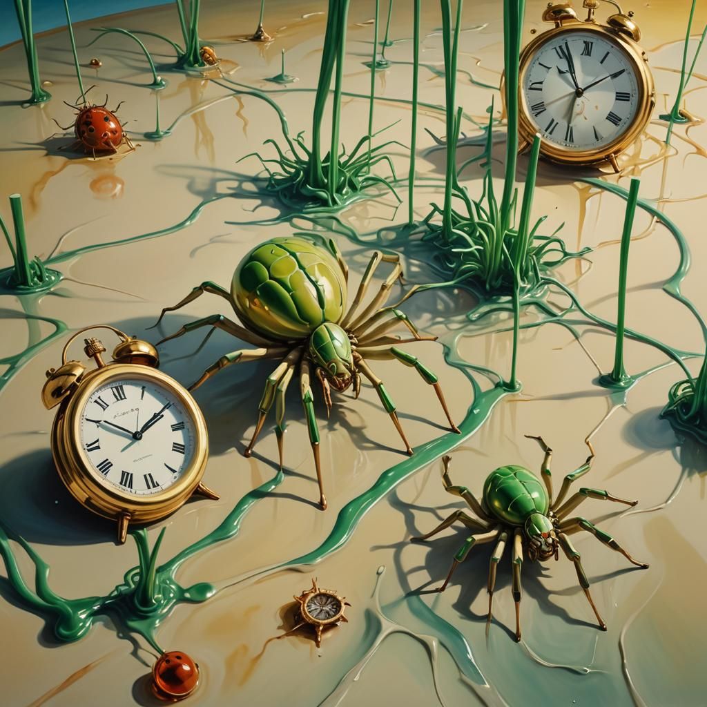 Surreal Ear-Creature and Spider in Dreamlike Oil Painting