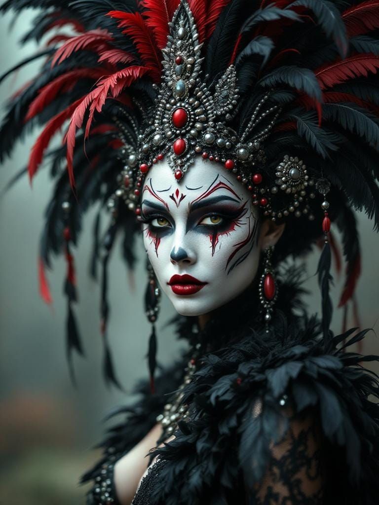 Mysterious Carnival Queen Portrait in Dark Fantasy Style