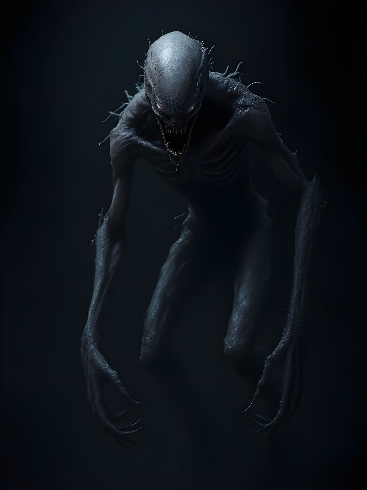 Menacing, Emaciated Creature in Dark Cinematic Environment
