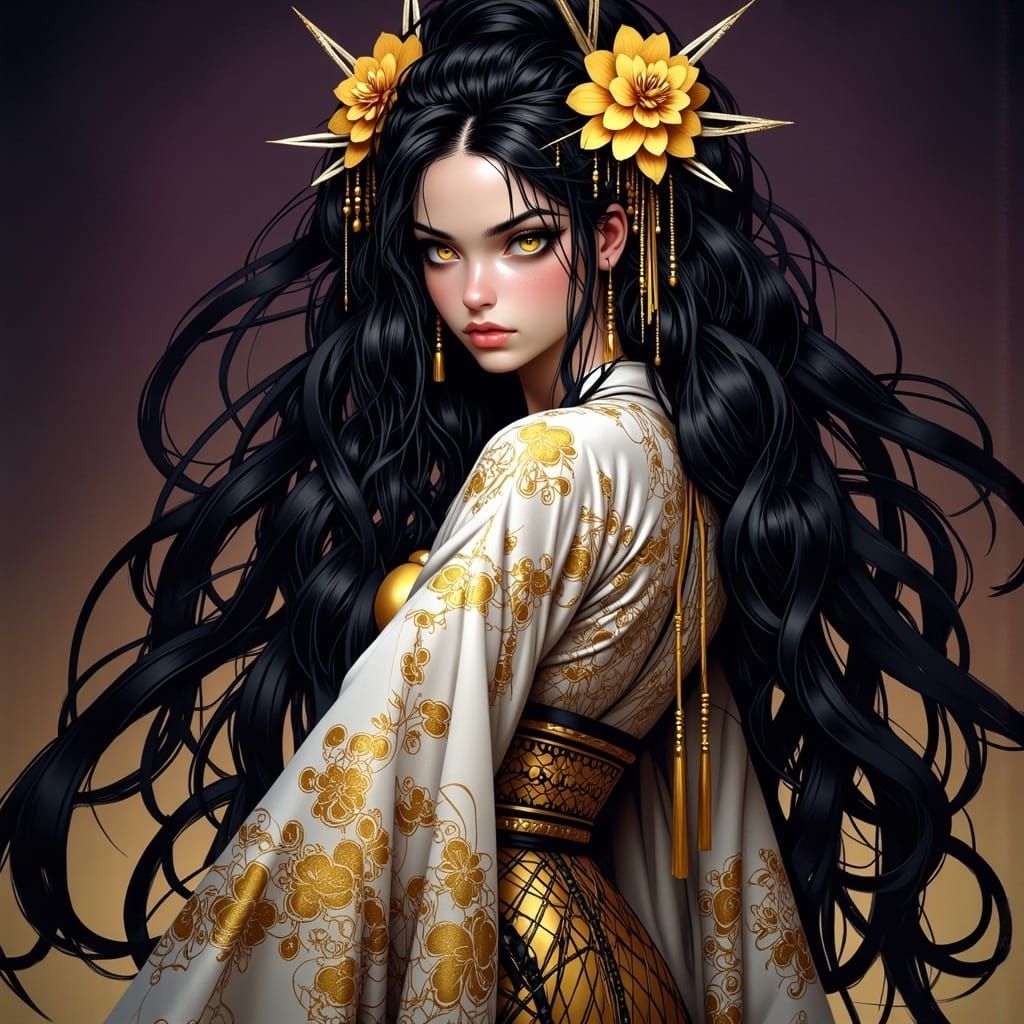 Amaterasu: Japanese Goddess in Art Nouveau Style