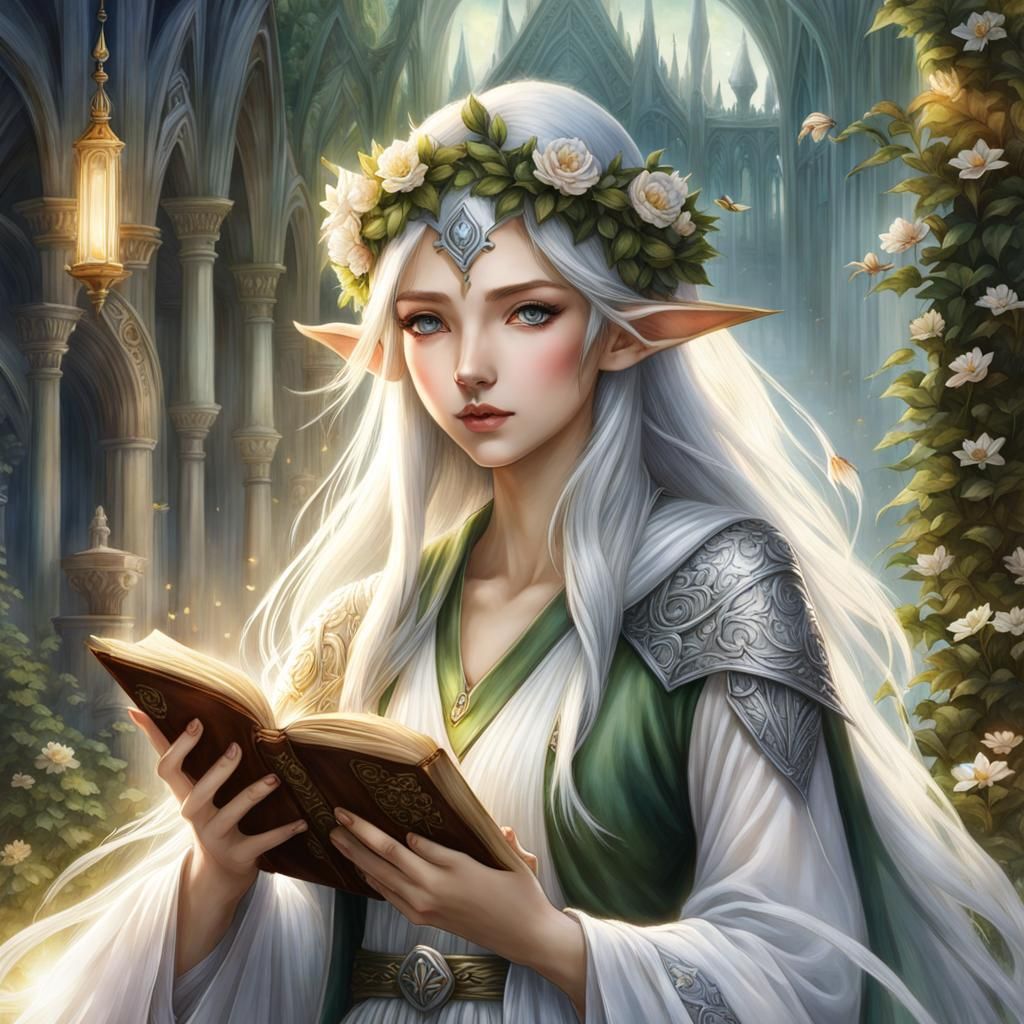 Enchanting Elf Portrait with Magic Book