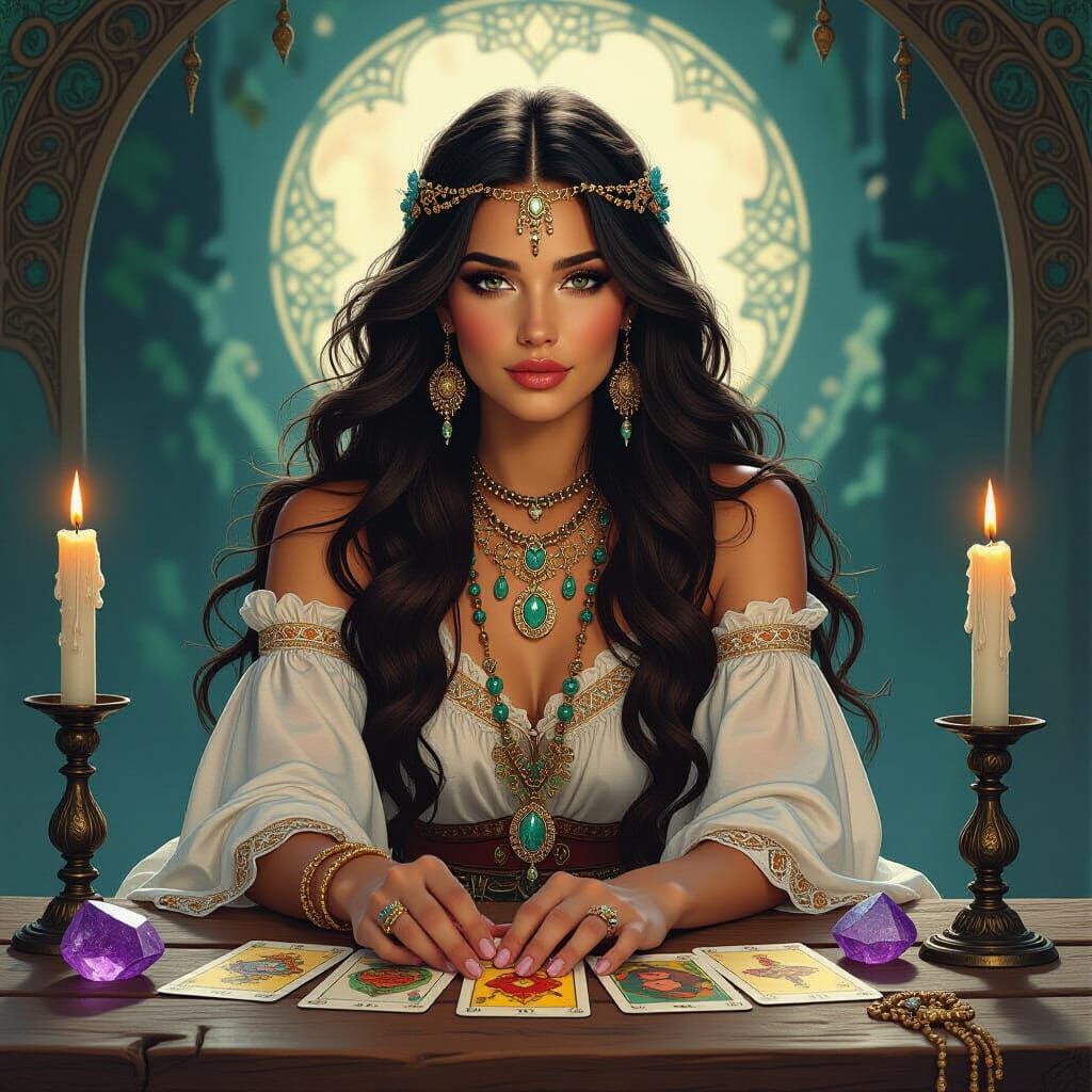Mystical Tarot Reader in Art Nouveau Style