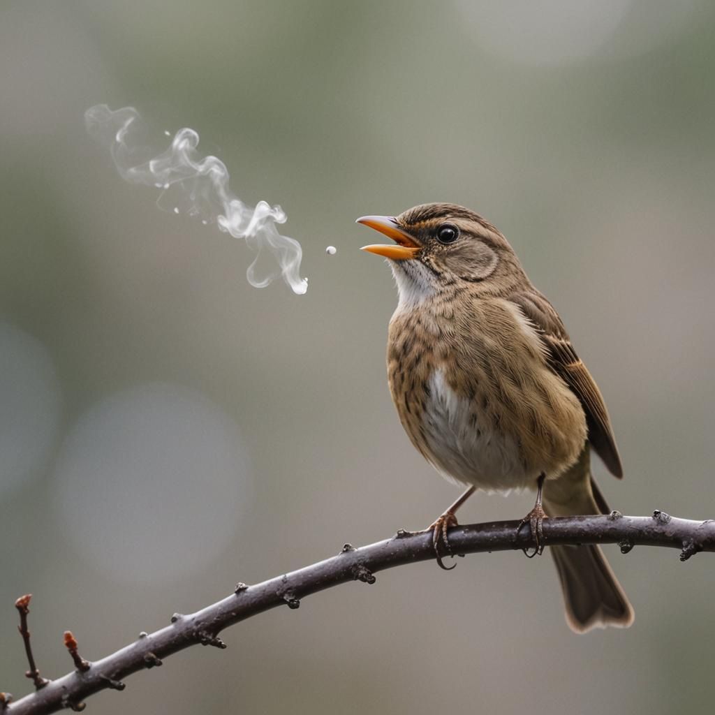 Small Bird Chirping in Cold Air, Professional Photography