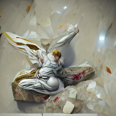 Cracked Marble Angel Sculpture with Kintsugi Details