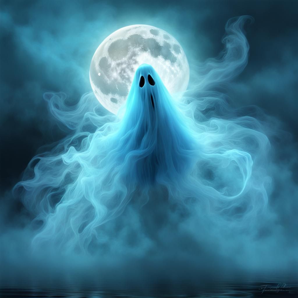 Glowing Ghost with Bioluminescent Moon