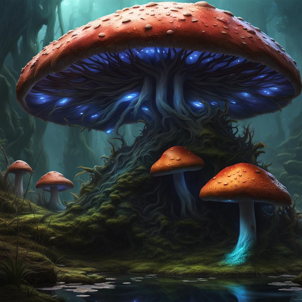 Alien Pond Mushrooms in Detailed Matte Painting