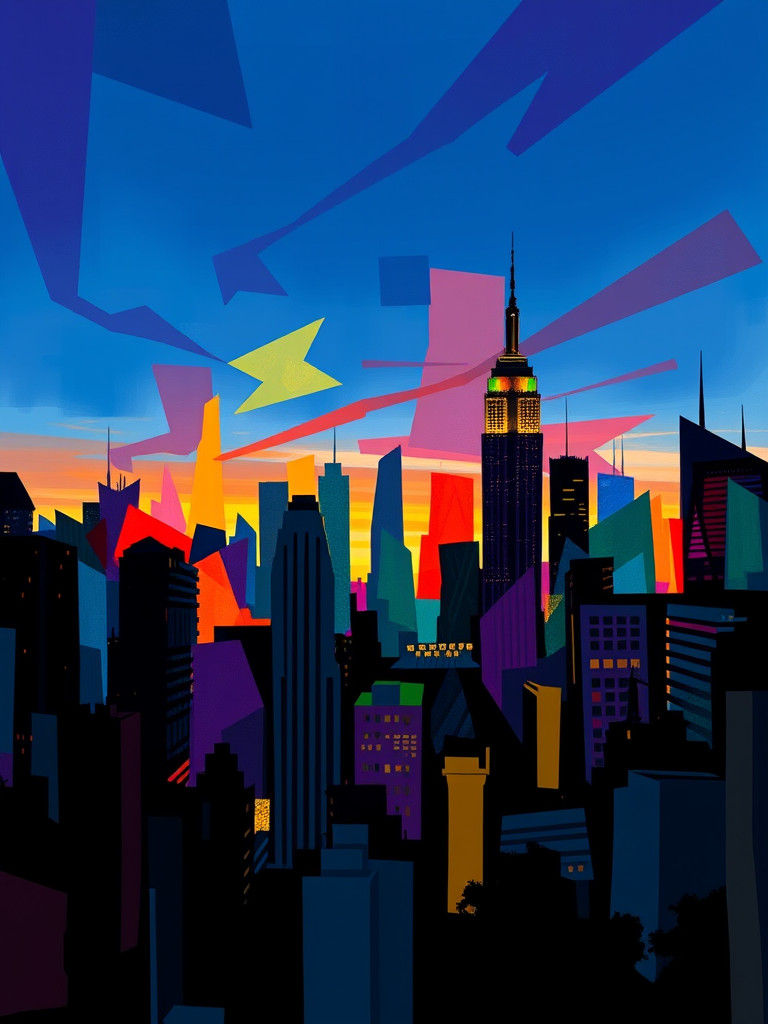 Abstract NYC Skyline in Geometric Expressionist Style