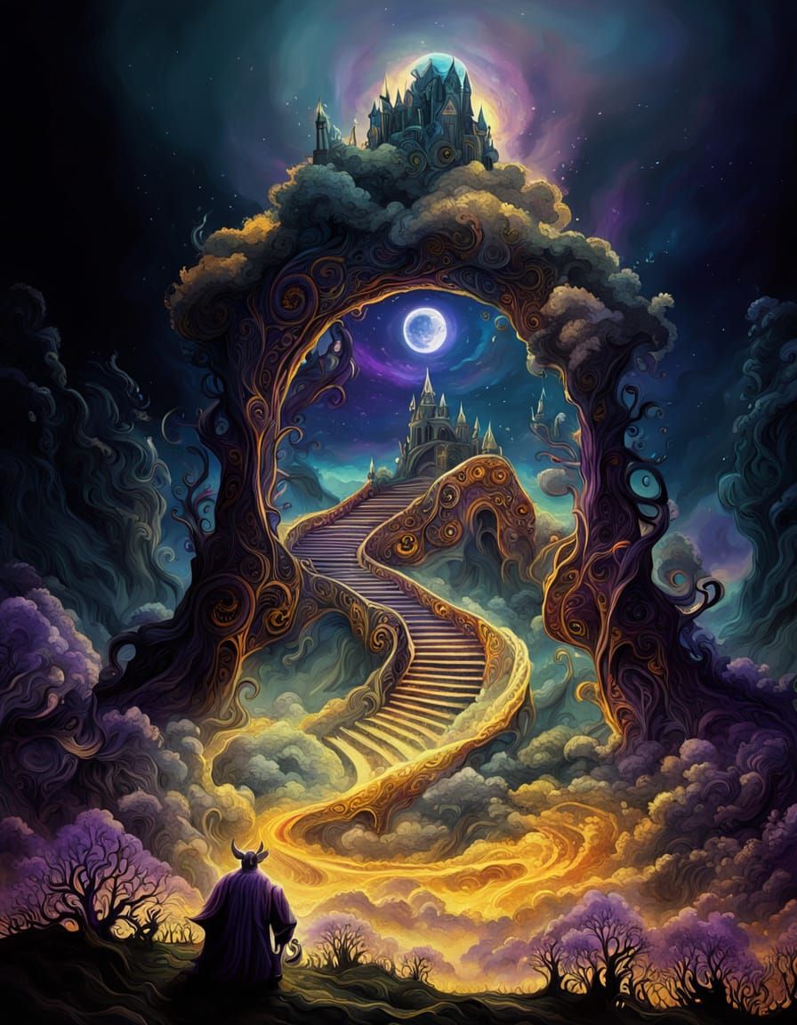 Epic Fantasy Scene in Vibrant Alcohol Ink Style