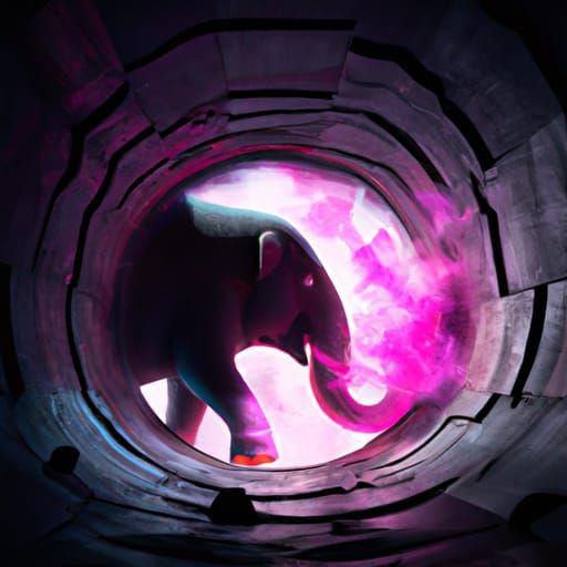Pink Elephant Swallowed by Black Hole: Dark Fantasy Art