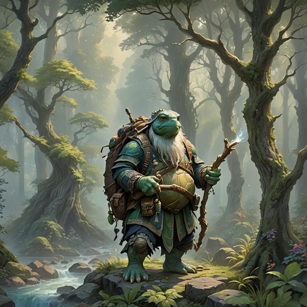 Tortle Druid with Staff and Backpack