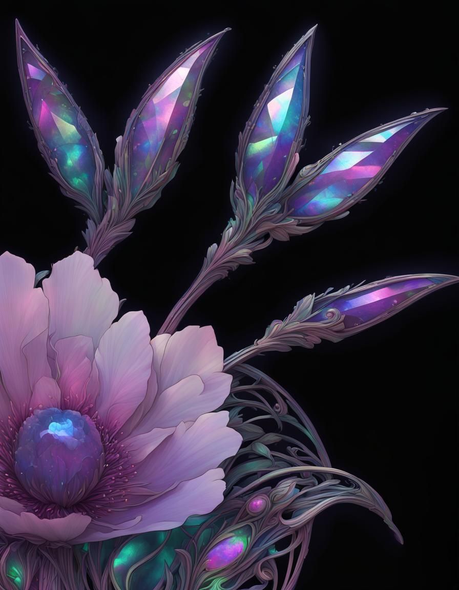 Multi chromatic holographic purple flower with blue labradorite accents and holographic blue accents and holographic pin...