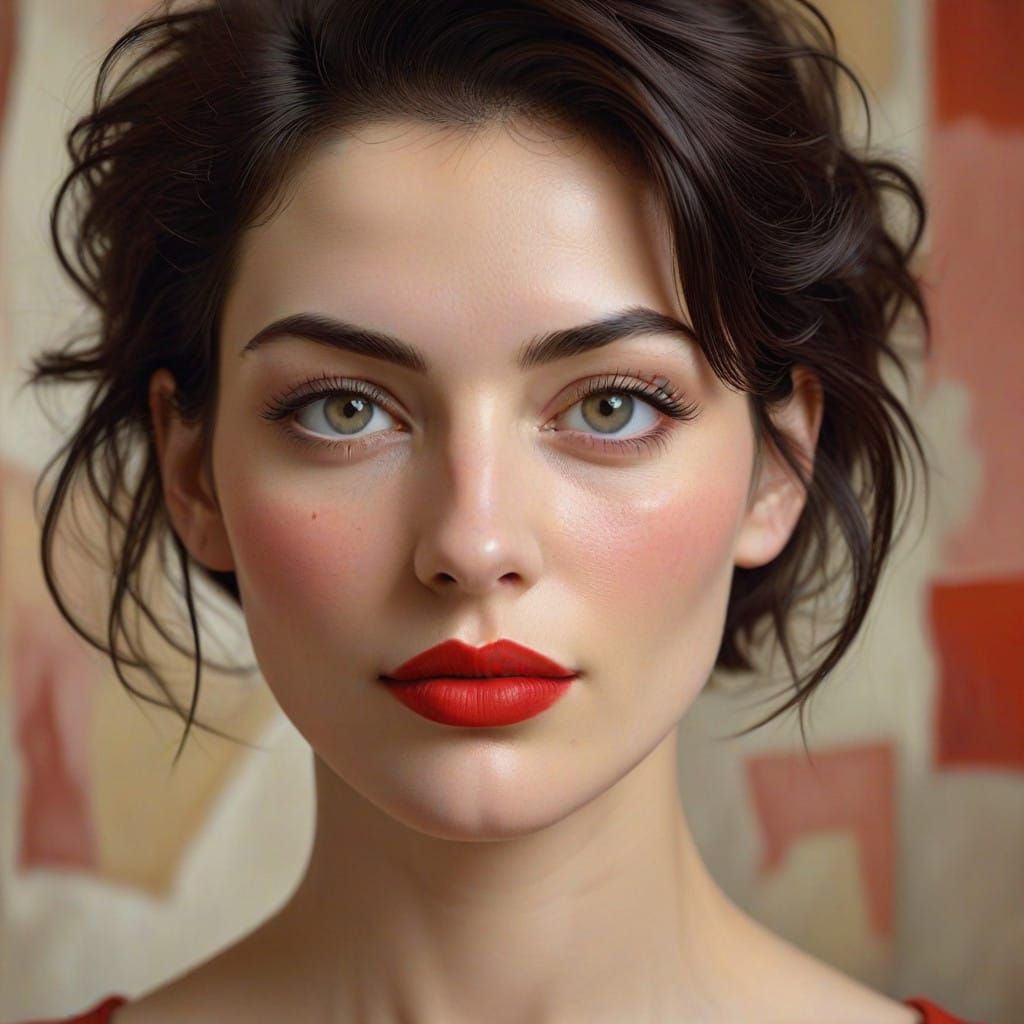 Ethereal Woman with Vibrant Red Lips