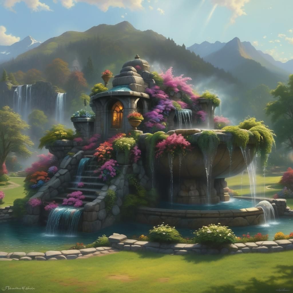 Elaborate Water Fountain in Ethereal Fantasy Style
