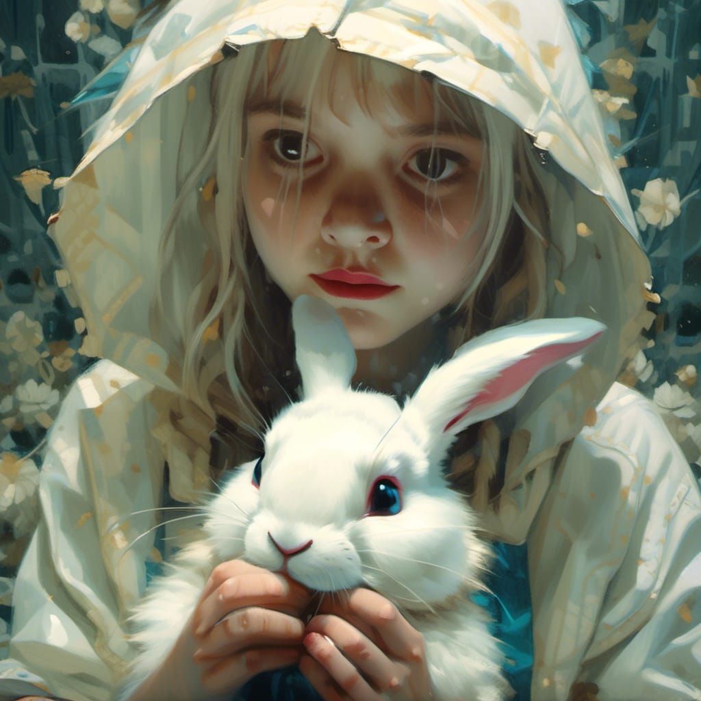 Fairytale White Rabbit in Complex Fantasy Art Style