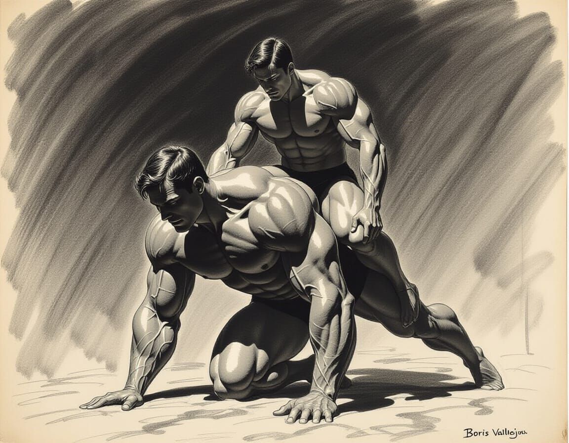 rough charcoal sketch by Boris Vallejo