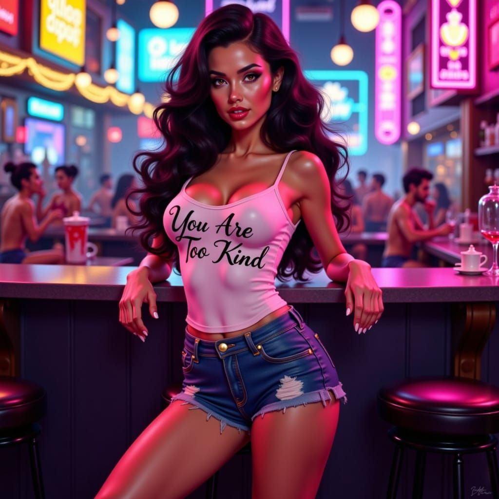 Party Girl in Neon Club with "You Are Too Kind" Tank Top