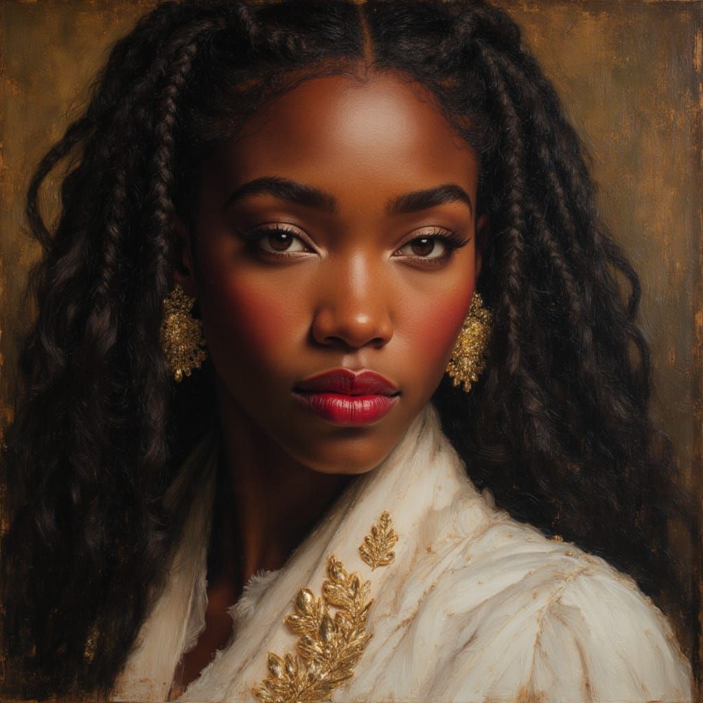 Elegant African Goddess Portrait in Oil Painting Style