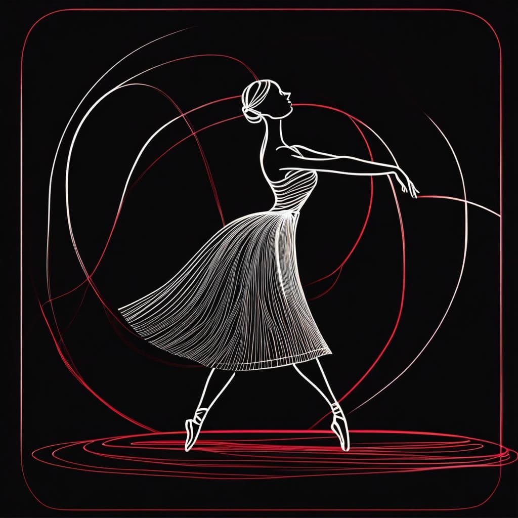 Minimalist Ballerina Line Art in Glowing Red