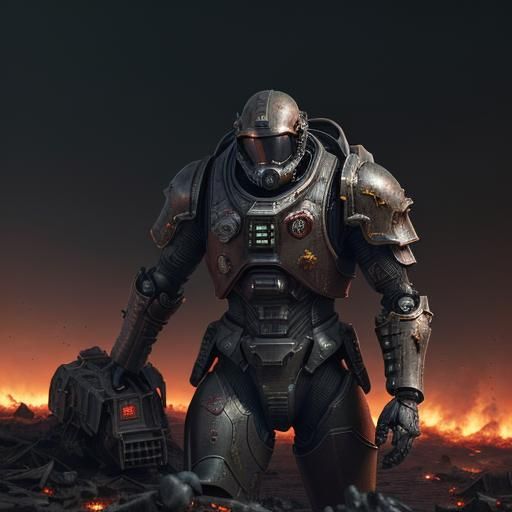 Armored Space Marine on Motorcycle in Sci-Fi Apocalypse