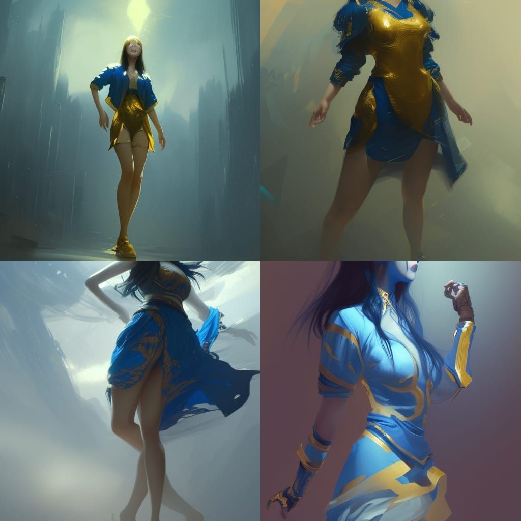 Chinese Woman in Blue and Gold, Dark Fantasy Art