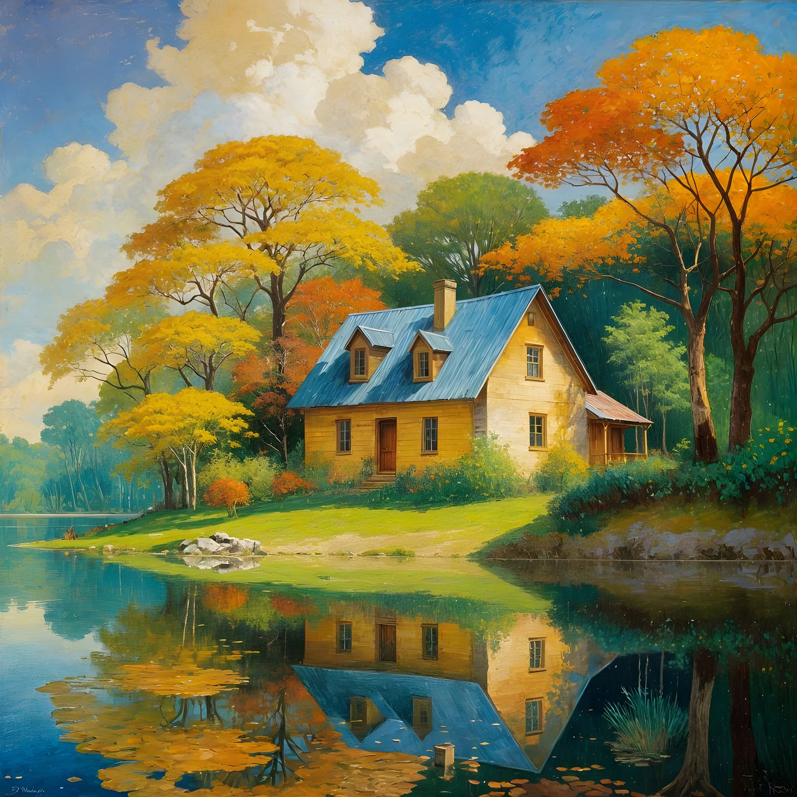 Enchanted Lakeside Retreat in Symbolist Style