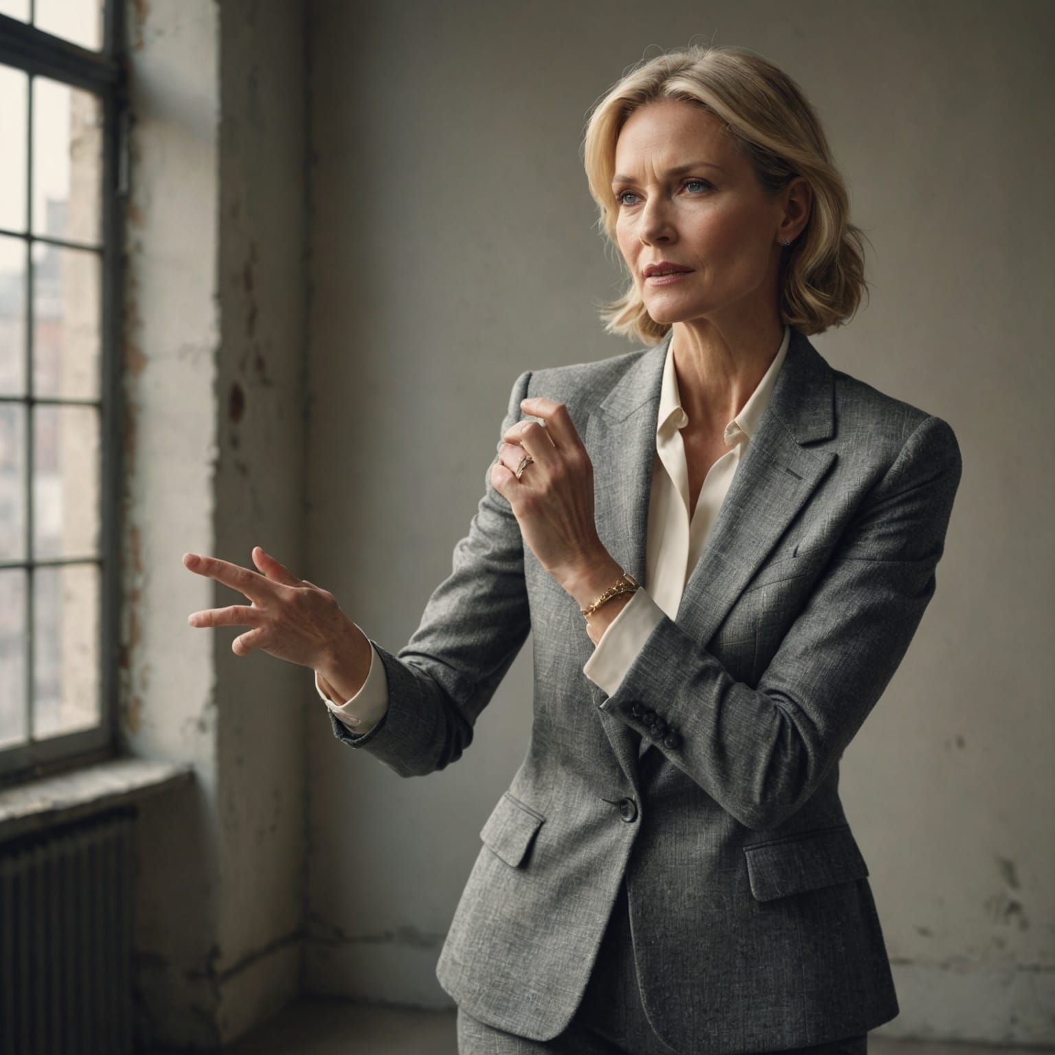 Elegant Woman in Photo Studio: Detailed Matte Painting