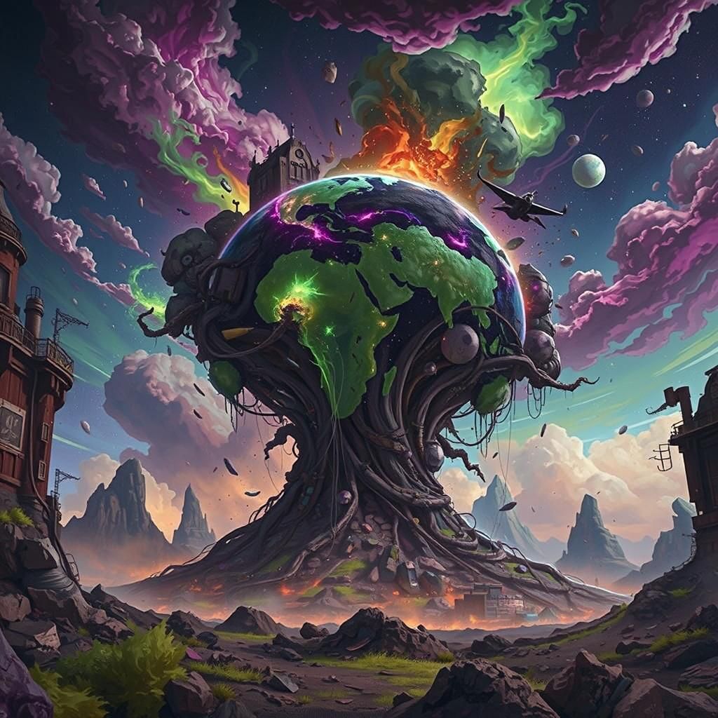 Luminous Earth Under Siege: A Surreal Vision