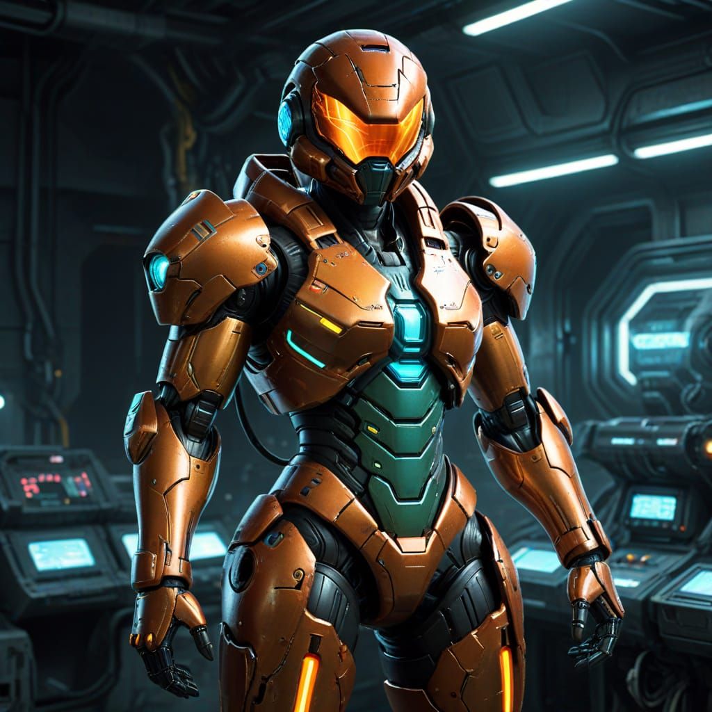 Samus Aran in Cyberpunk Industrial Lab