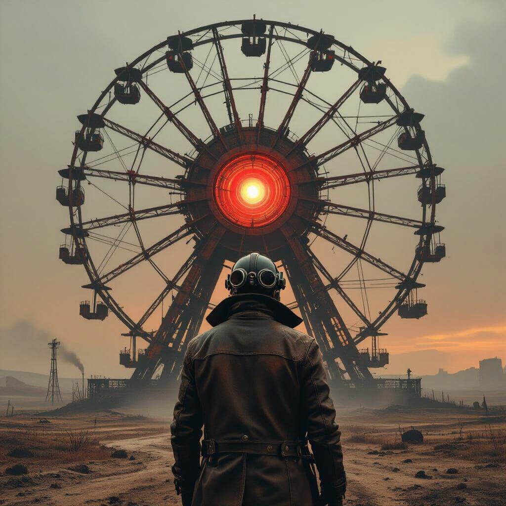 Dieselpunk Ferris Wheel Portal in Barren Landscape