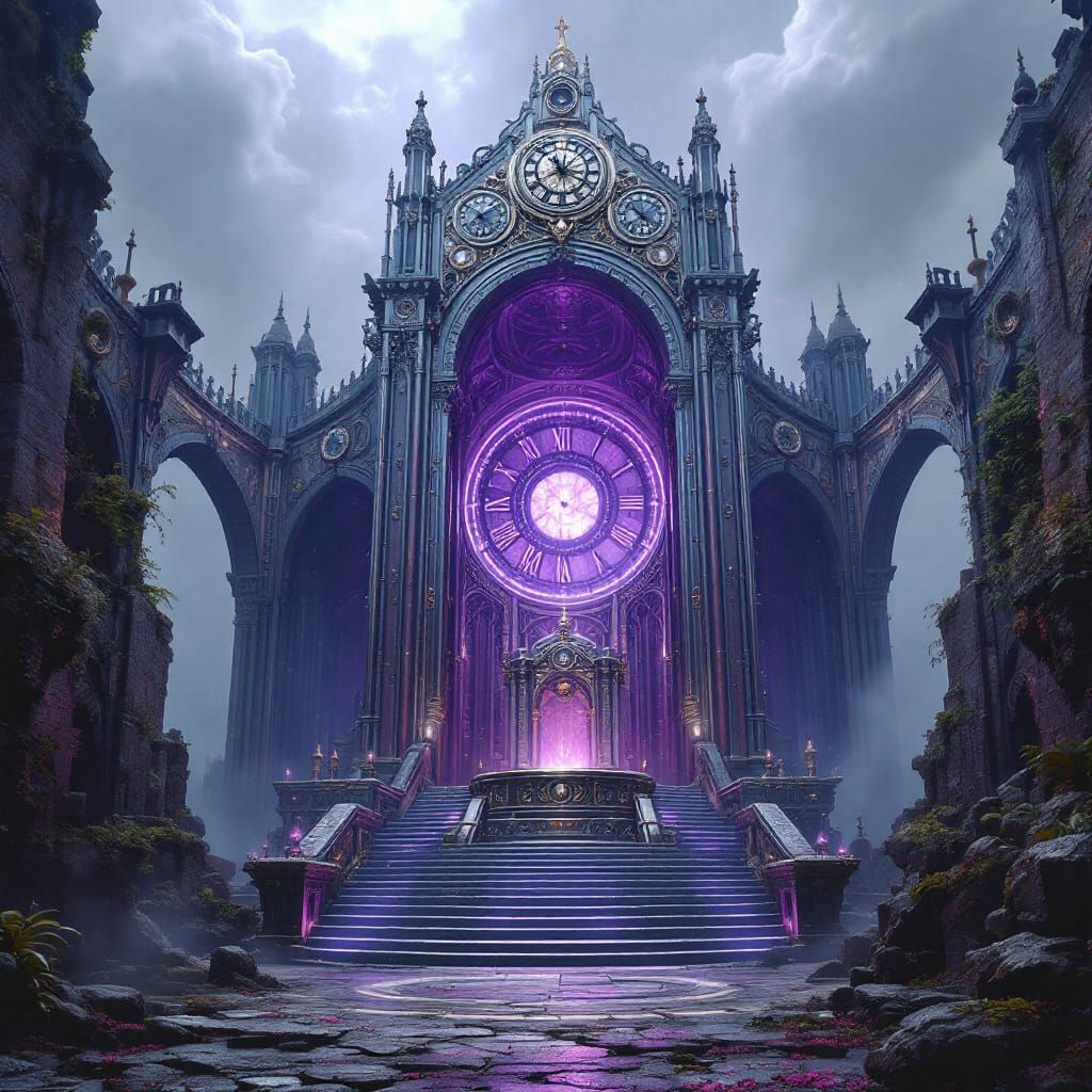 Ancient Clockwork Shrine Ruins in Steampunk Style