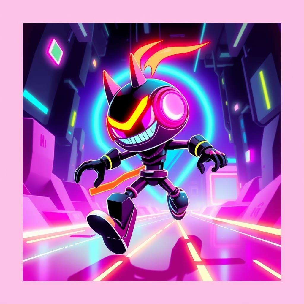 Geometry Dash's Mulpan in a Neon Cyberpunk Style