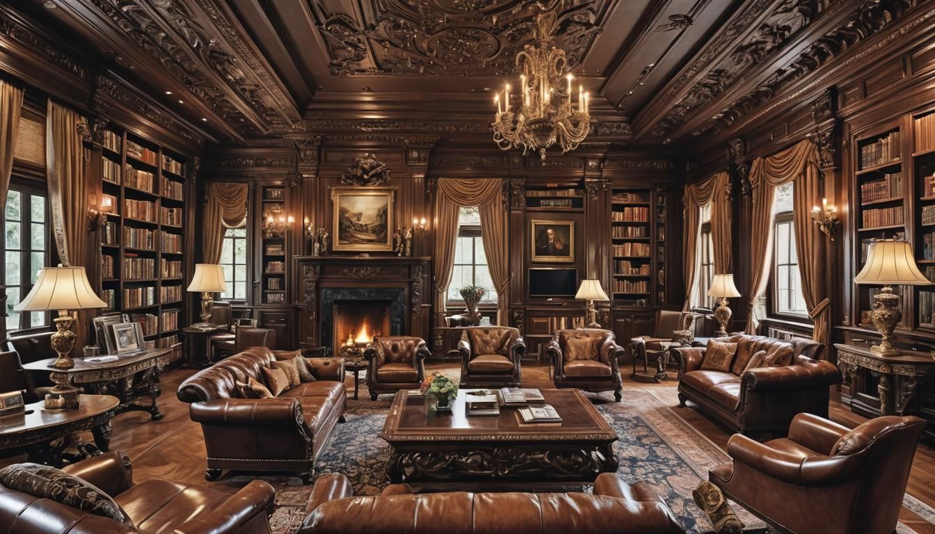 Grand Chateau Library in Dark Academia Style