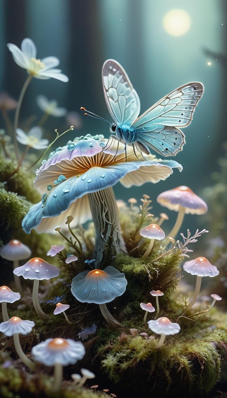 Dreamlike Bluemoon Butterfly on Luminous Moss