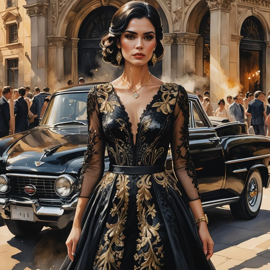 Fashionable Woman in Watercolor Pop Art Style