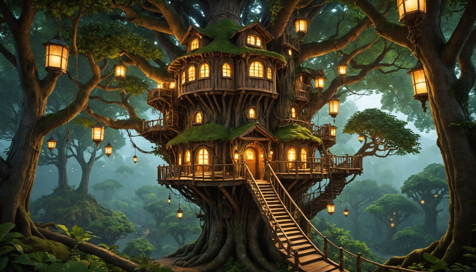 Fantasy Treehouse in Enchanted Forest: Concept Art