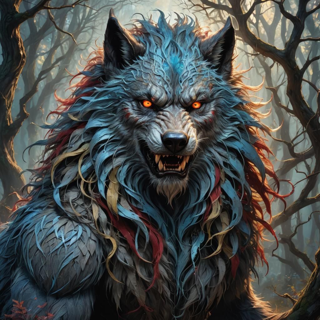 Hyperrealistic Werewolf in a Dark Forest