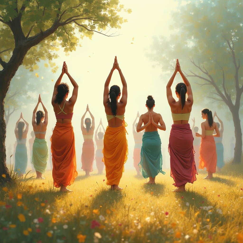 Yoga Practitioners in a Serene Outdoor Digital Painting