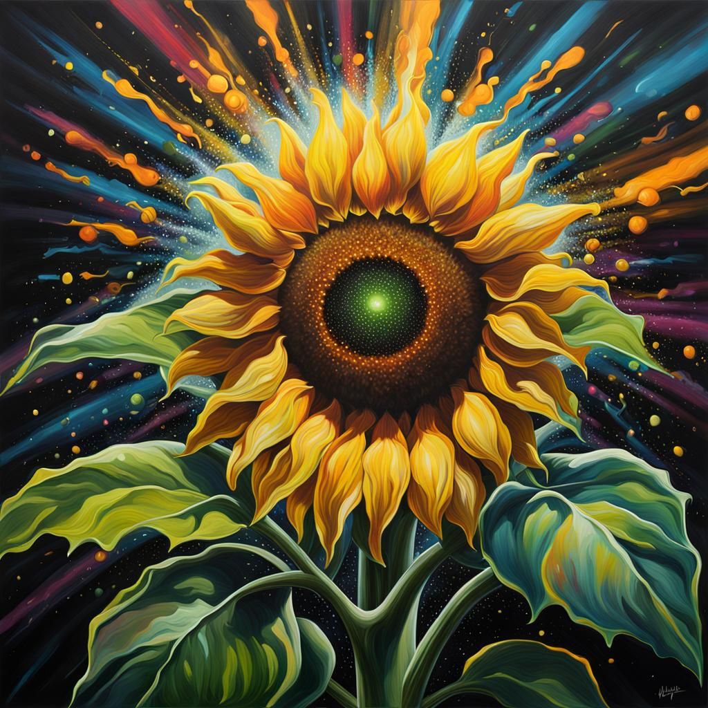 Glowing Sunflower Acrylic Painting with Spiritual Glow