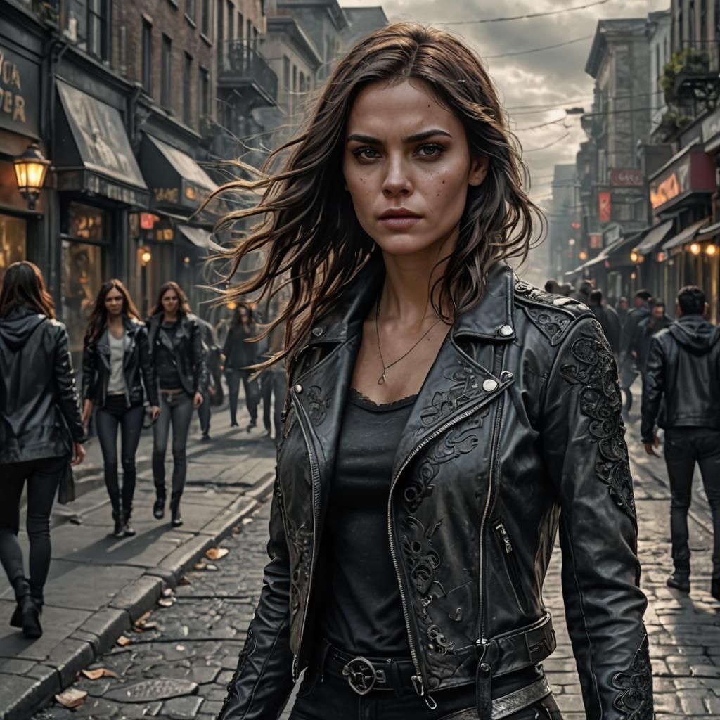 Young Woman in Leather Jacket, Cinematic Portrait
