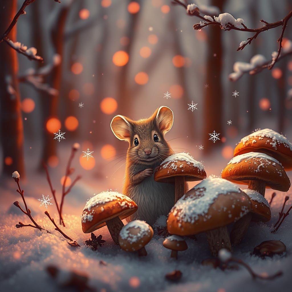 Whimsical Mouse in Winter Wonderland