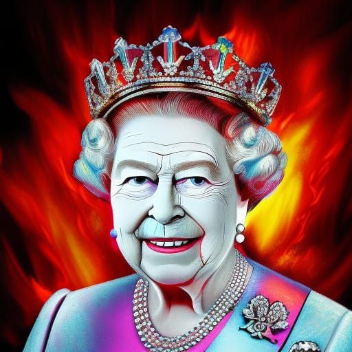 Queen Elizabeth II: Reigning in Hell - Hyperrealistic Art
