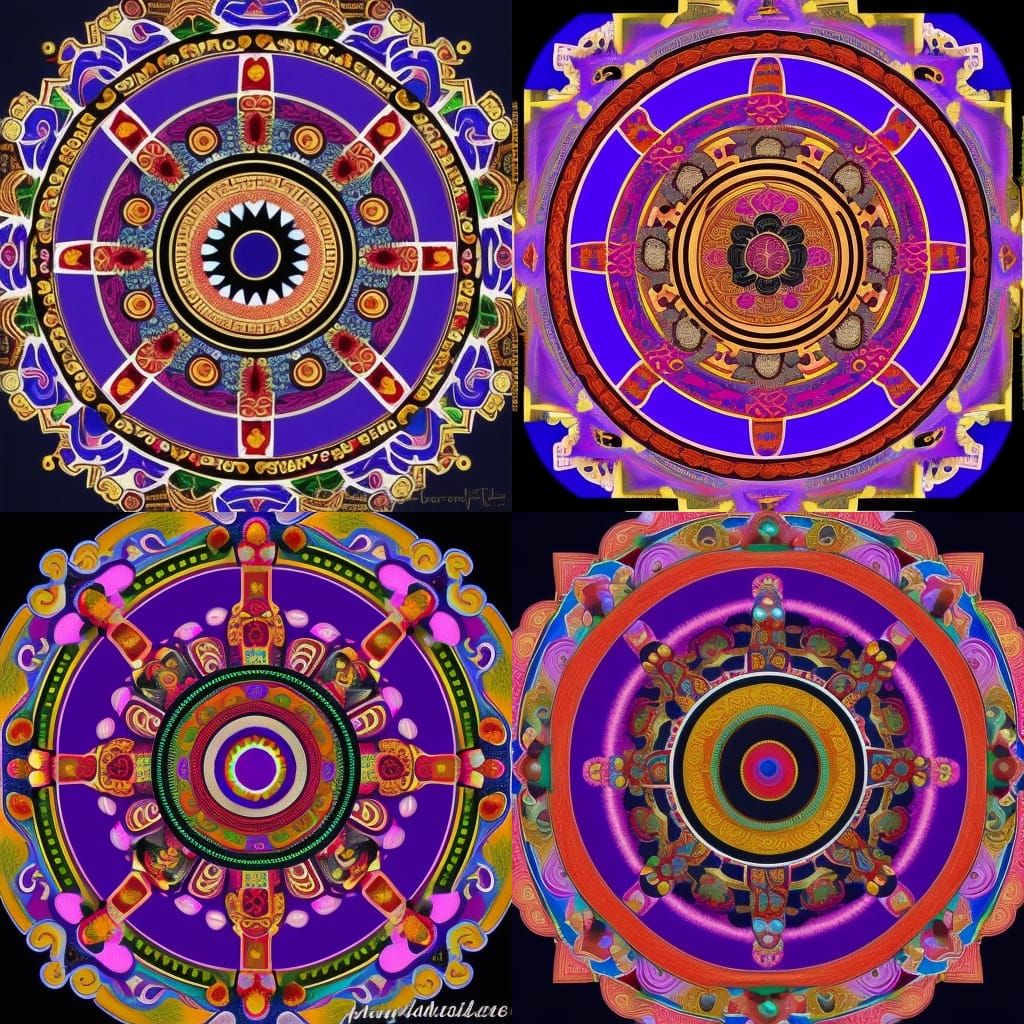 Sacred Tibetan Mandala in Red and Purple