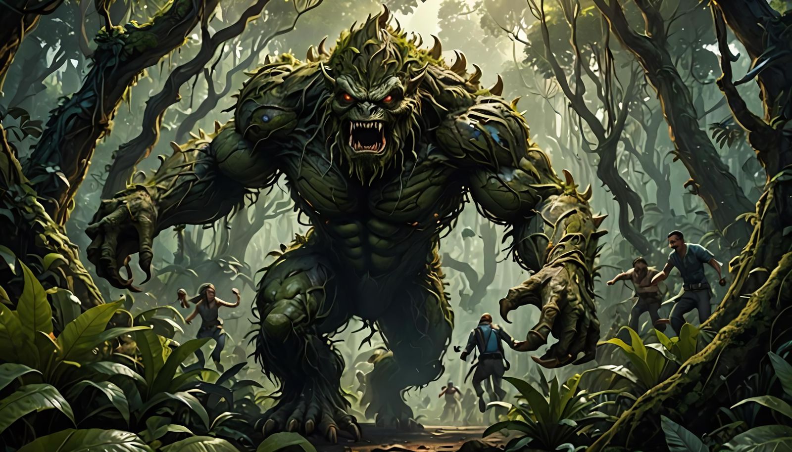 Scary Tree Monster Chases People in Jungle