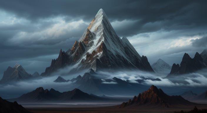 Majestic Mountains Piercing Clouds in Epic Digital Painting