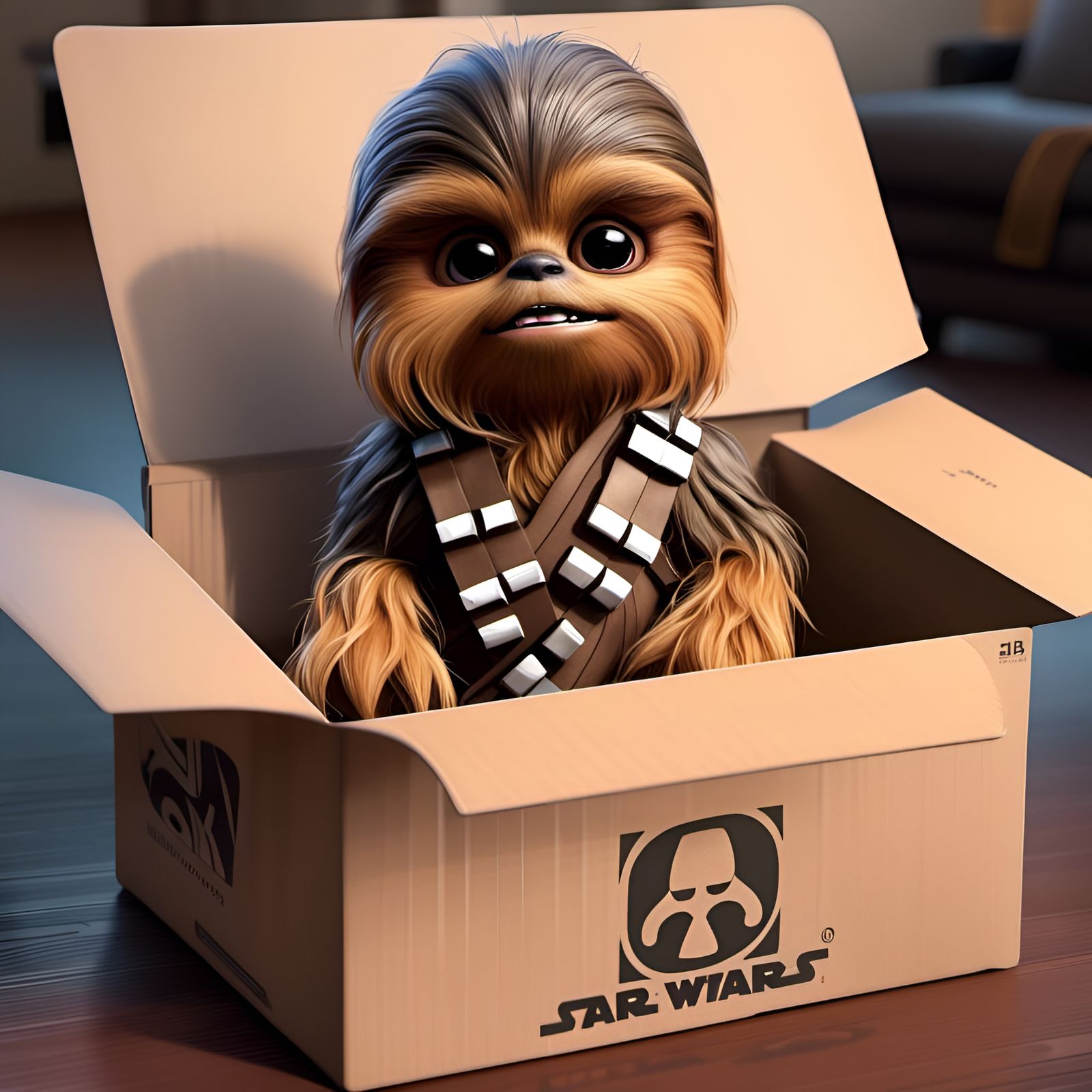 Adorable Baby Chewbacca in a Box: 3D Render