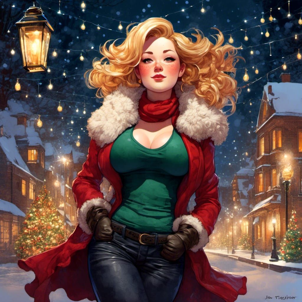 Christmas Pin-Up in Watercolor Splash Art Style