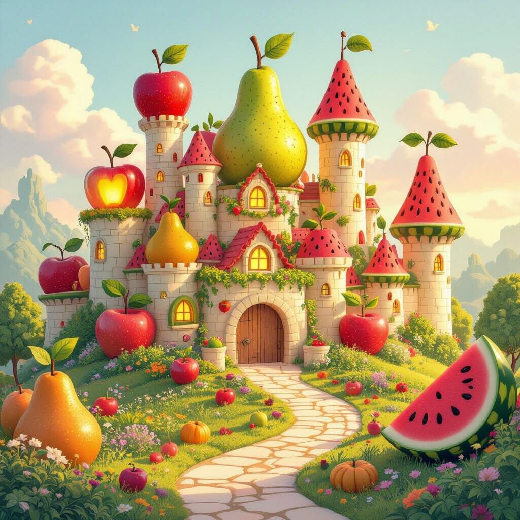 Whimsical Fruit Kingdom: A Magical Storybook Scene