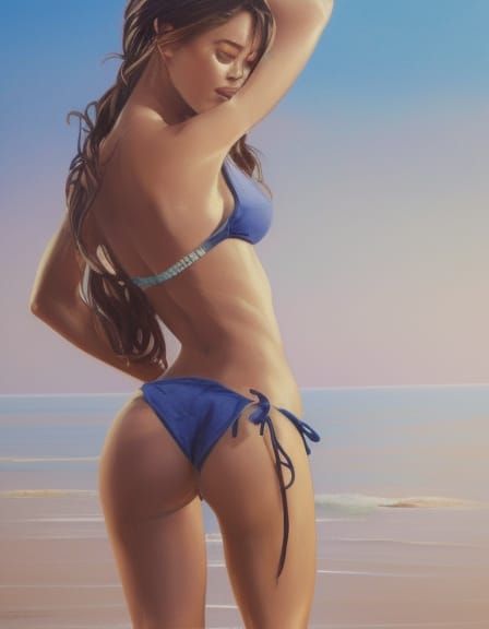 Madison Beer Beach Portrait in Hyperdetailed Splash Art